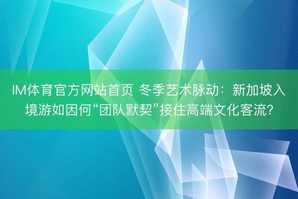 IM体育官方网站首页 冬季艺术脉动：新加坡入境游如因何“团队默契”接住高端文化客流？