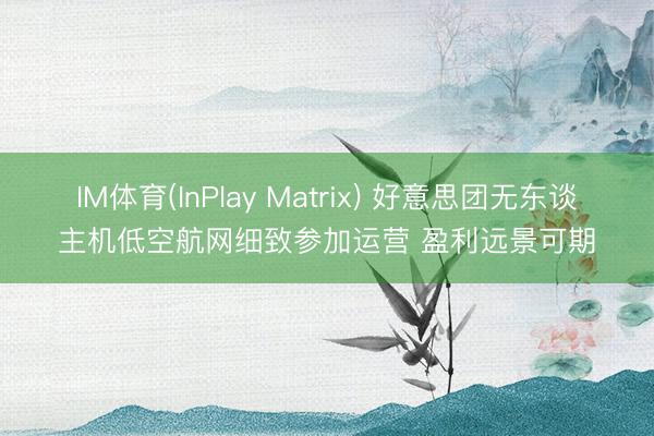 IM体育(InPlay Matrix) 好意思团无东谈主机低空航网细致参加运营 盈利远景可期