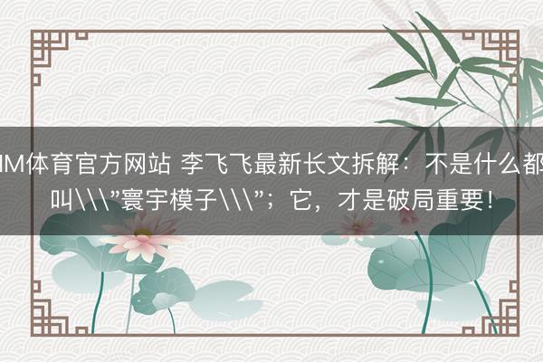 IM体育官方网站 李飞飞最新长文拆解：不是什么都叫\