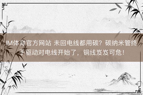 IM体育官方网站 未回电线都用碳？碳纳米管终于驱动对电线开始了，铜线岌岌可危！