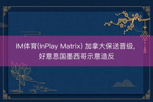 IM体育(InPlay Matrix) 加拿大保送晋级, 好意思国墨西哥示意造反